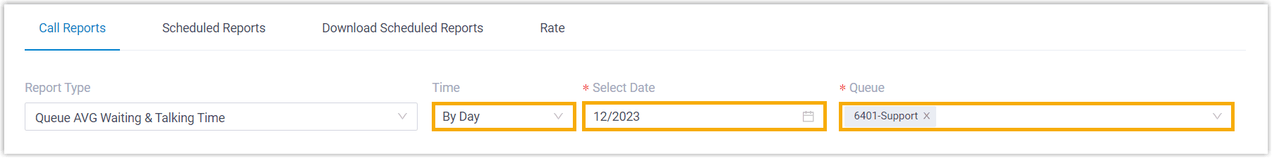 Filter Queue AVG Waiting & Talking Time Data