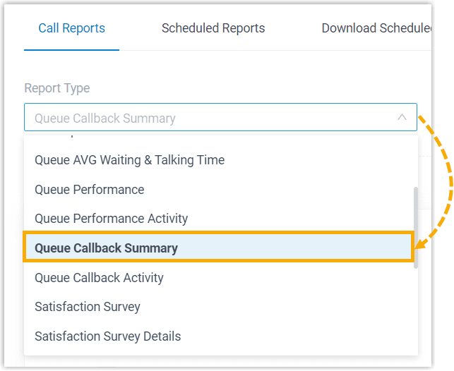Select Queue Callback Summary Report