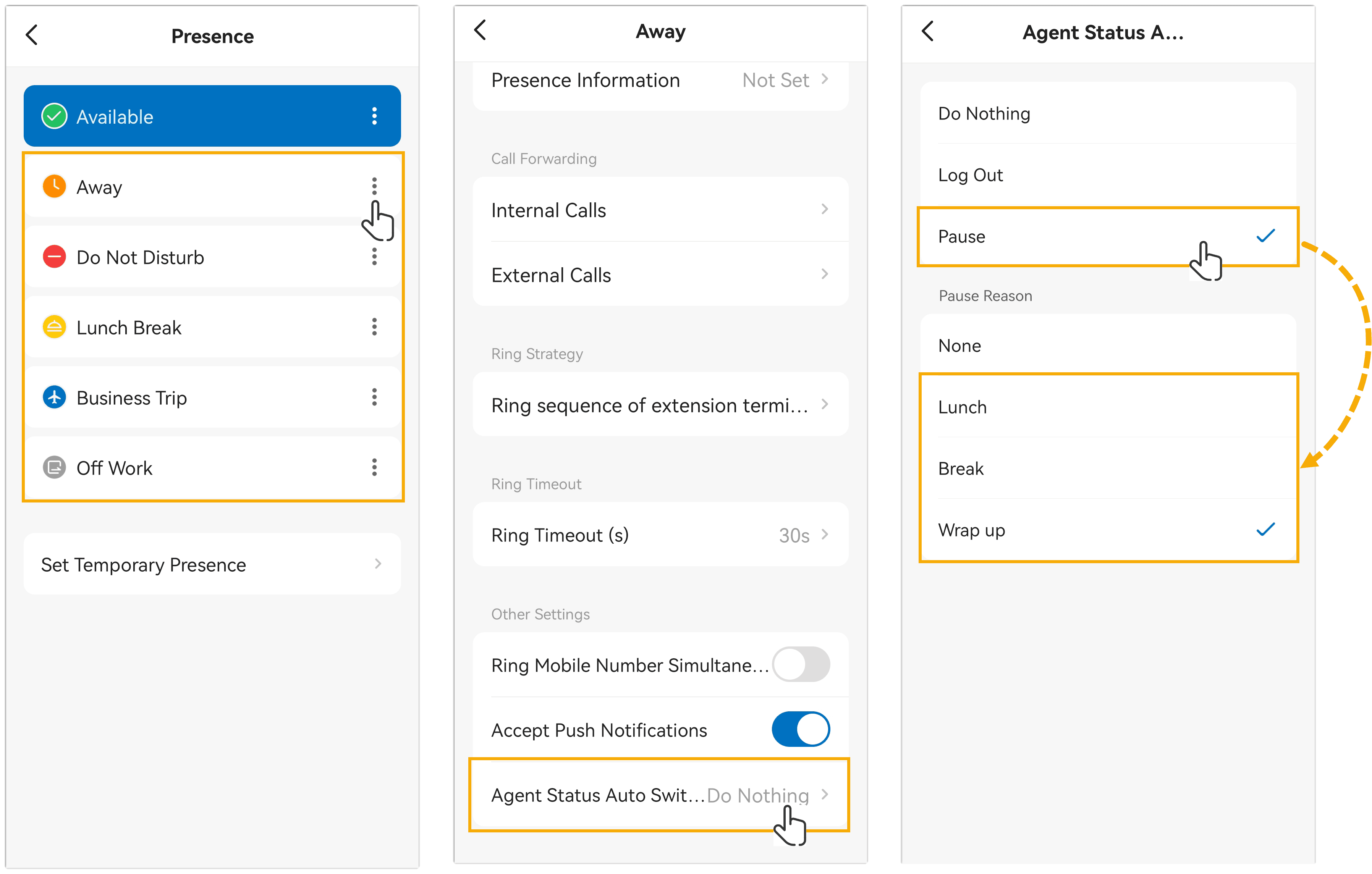 Switch Agent Pause Status on Mobile Client