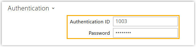 The Authentication fields for the extension registration name and password