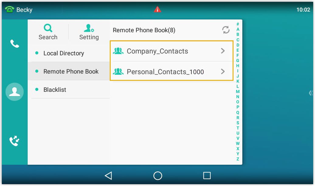 Remote phonebook directories on a Yealink T56A screen