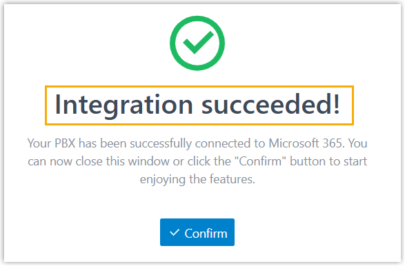 Connection page confirming that the integration succeeded