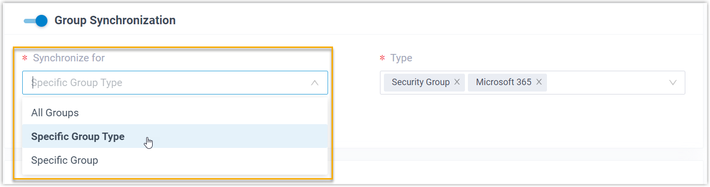 Synchronize for drop-down list with the available group selection modes