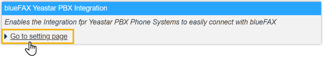 Cloud Voice, opening the integration setting page in the blueFAX portal