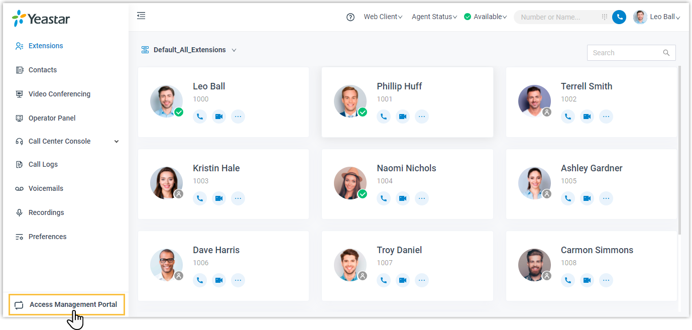 Cloud Voice, the entry point that opens the system management portal