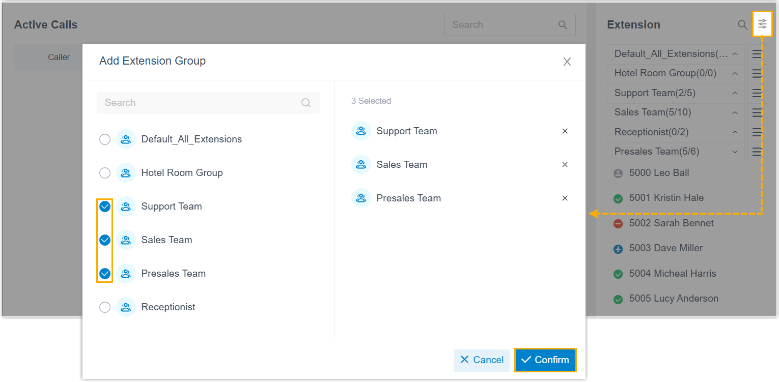 Choosing which groups and departments to display