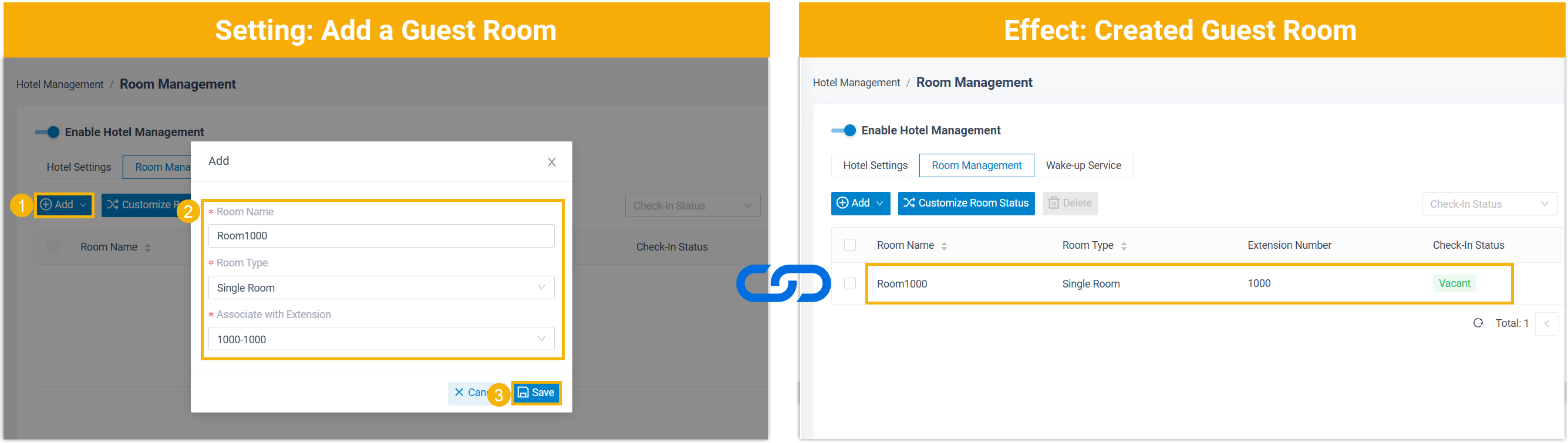 The dialog for adding a single guest room