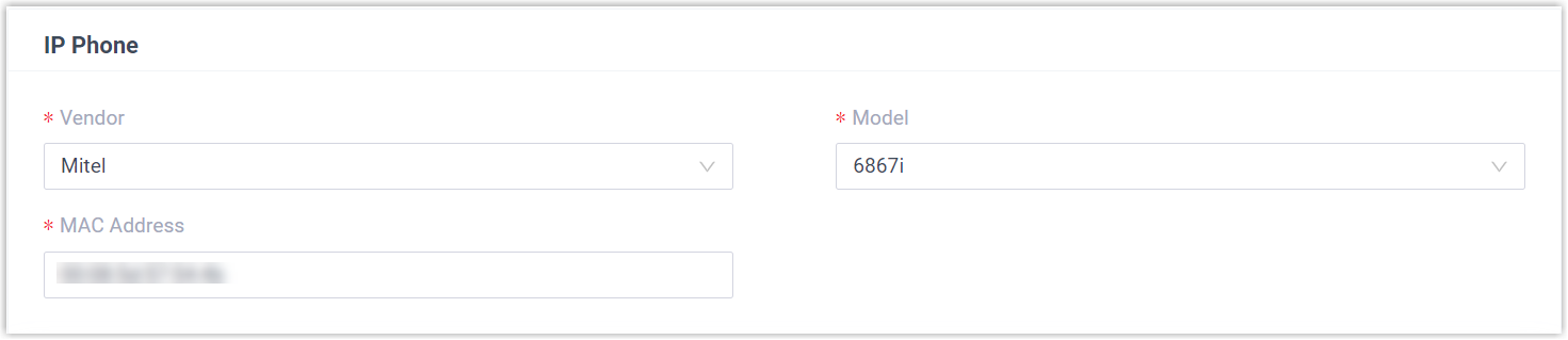 Adding a Mitel phone by vendor, model, and MAC address