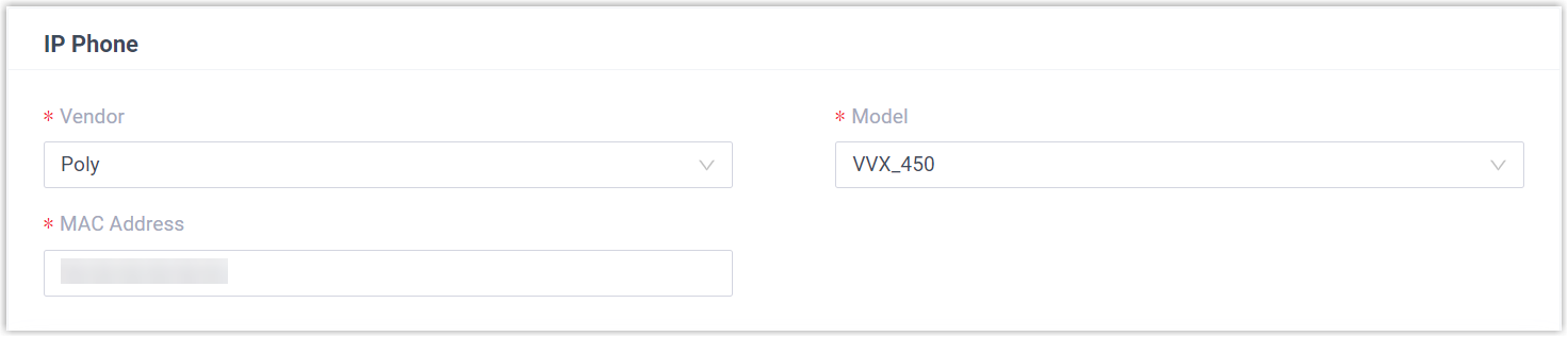 Adding a Poly phone by vendor, model, and MAC address