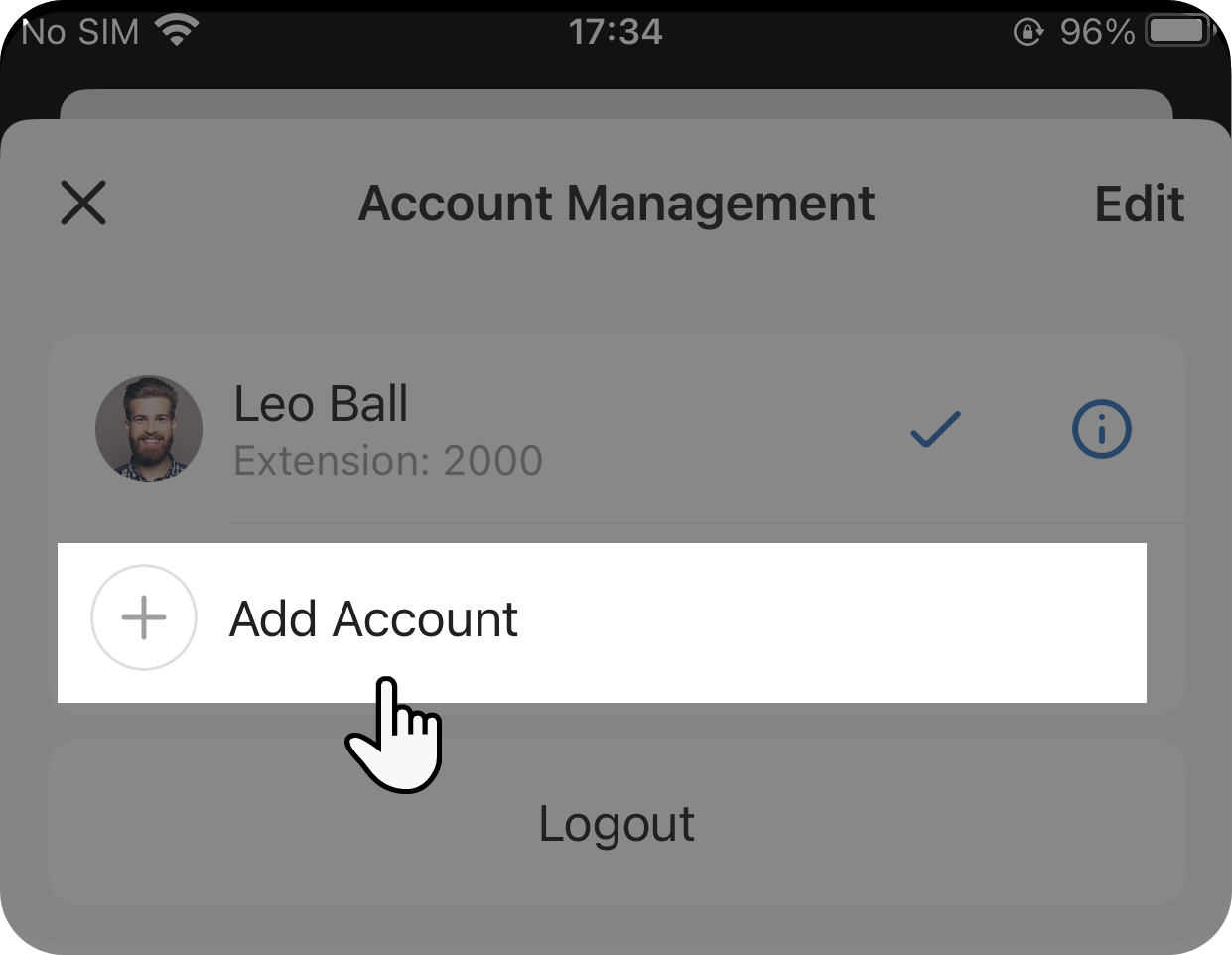 Account Management screen with the option to add another account