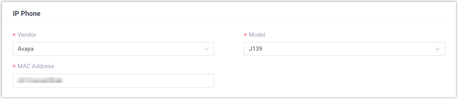 Adding an Avaya phone by vendor, model, and MAC address
