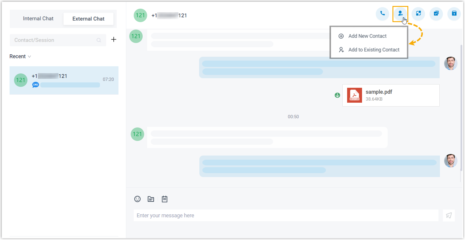 Adding a customer's details to contacts from within a session