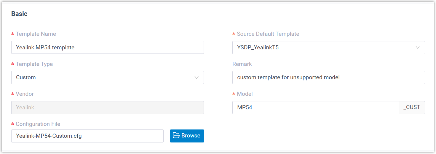 Custom template form with the basic template and model fields