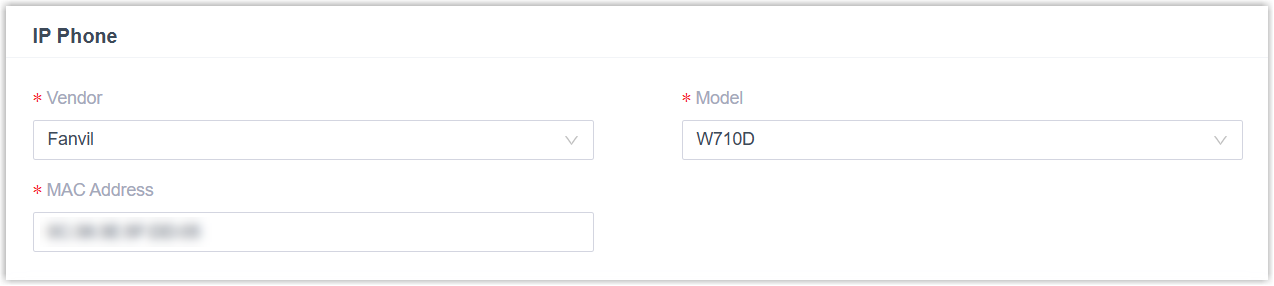 Adding a Fanvil DECT base station with its vendor, model, and MAC address