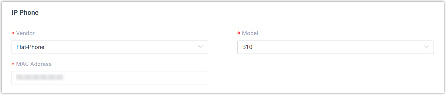 Adding a Flat-Phone by its vendor, model, and MAC address
