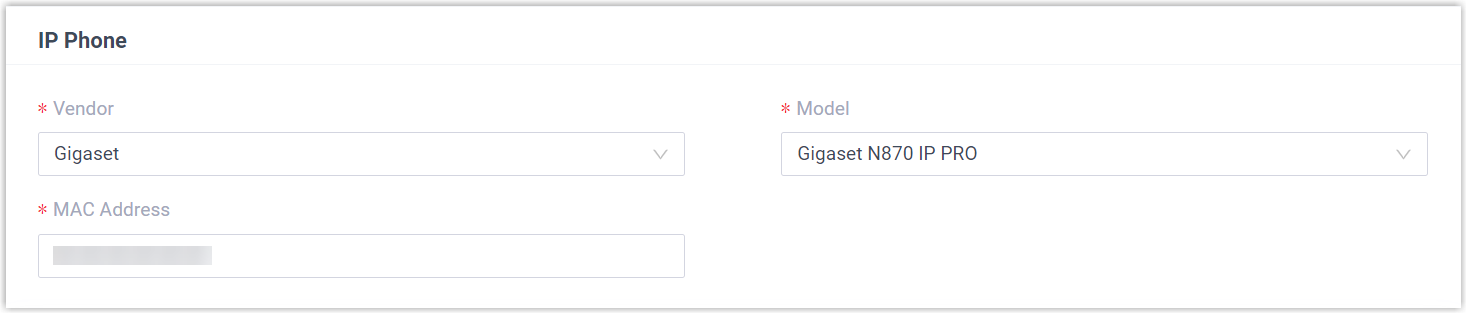 Adding a Gigaset base station by vendor, model, and MAC address