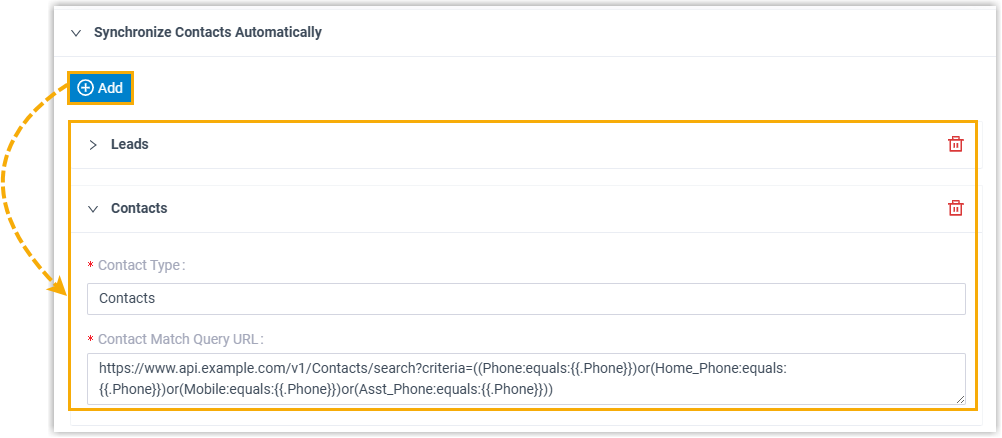 Adding a contact type and search request