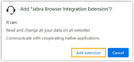 Permission prompt for the Jabra extension with the Add extension button