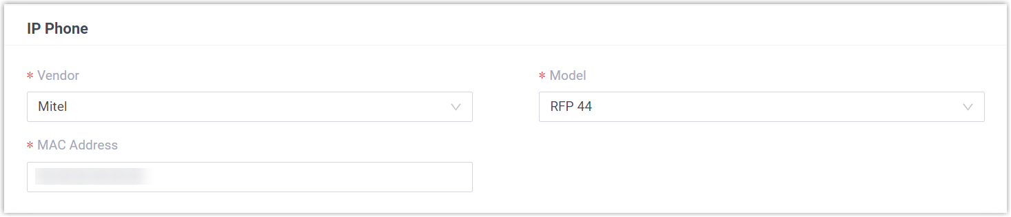 Adding a Mitel DECT base station with its vendor, model, and MAC address
