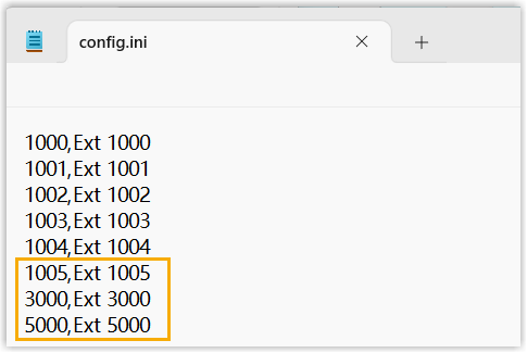 The config.ini file with additional TAPI line entries