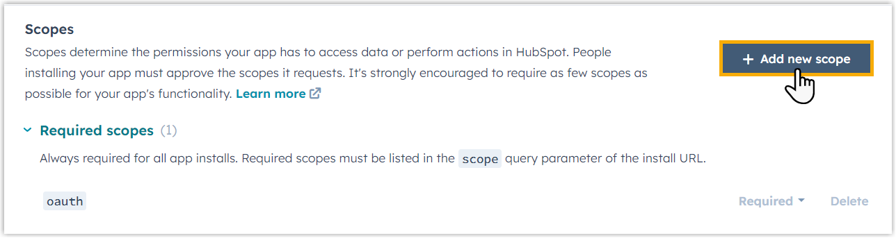 Add new scope button in the Scopes section of the Auth tab