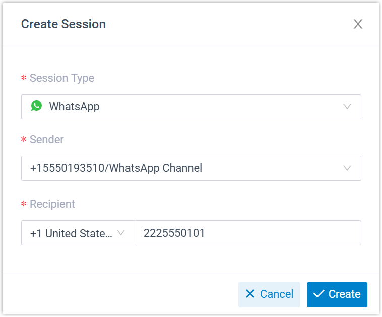 Filling in the details for a new WhatsApp session