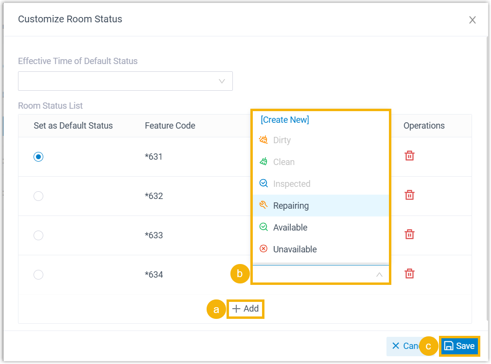 Adding a room status