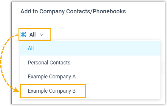 Choosing the phonebook that holds an existing company contact