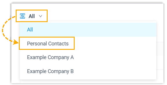 Switching the pop-up window to Personal Contacts