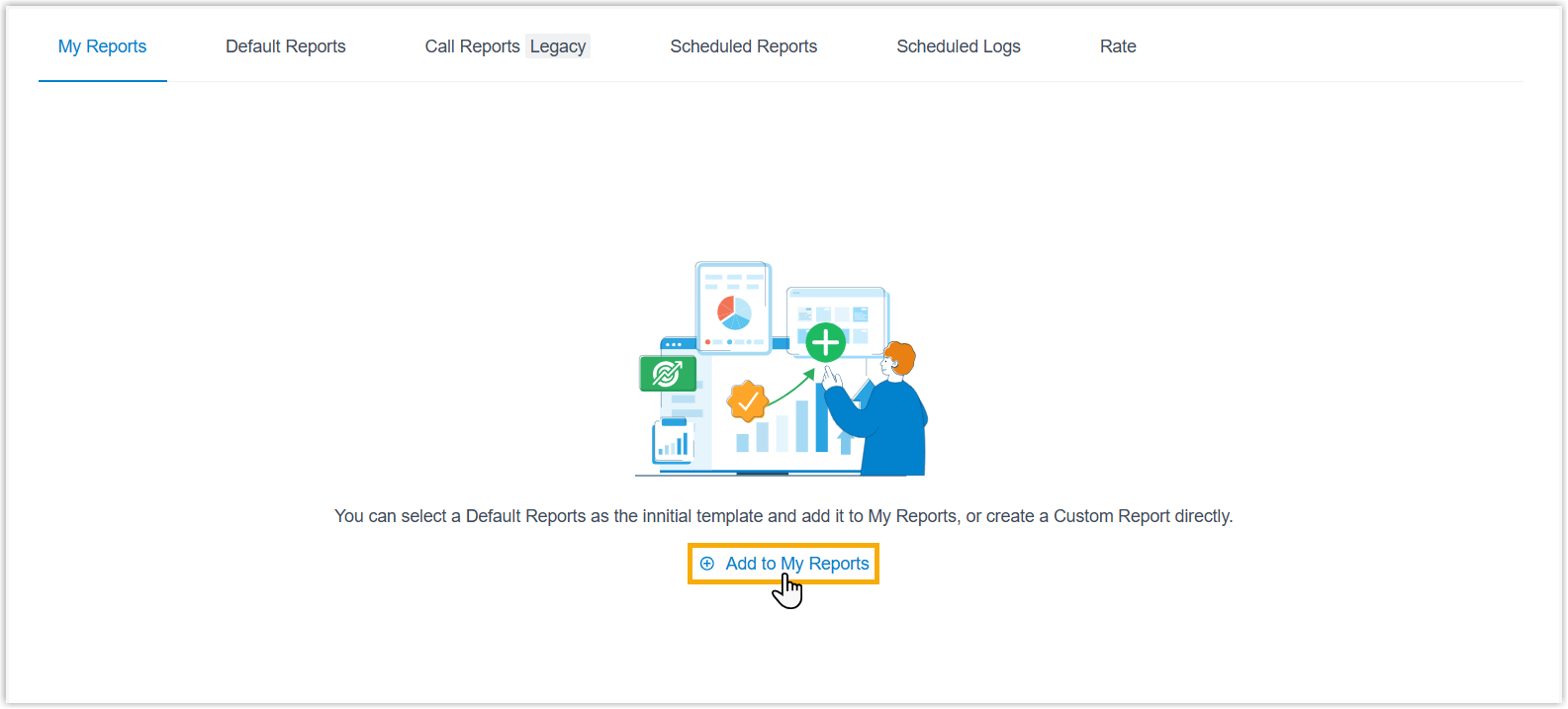 The My Reports tab with the button to add a new custom report