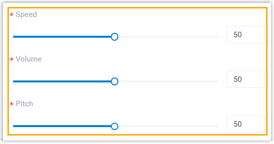 Speed, volume, and pitch sliders for shaping how the prompt is read