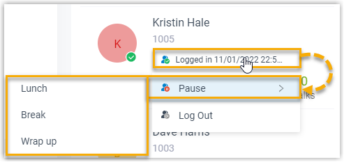 Pausing from the Agent panel with an optional reason