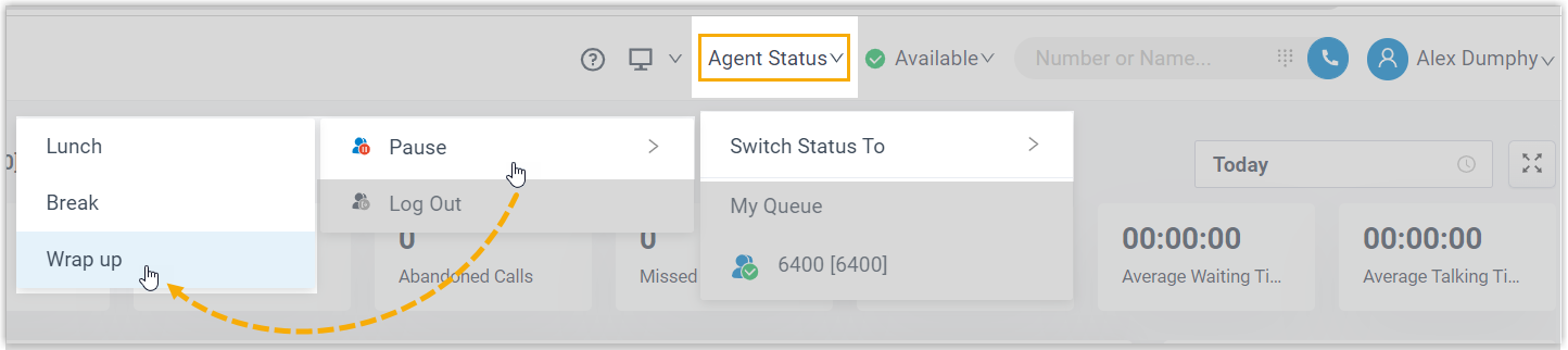 Selecting a specific pause reason from the Pause menu in the web app