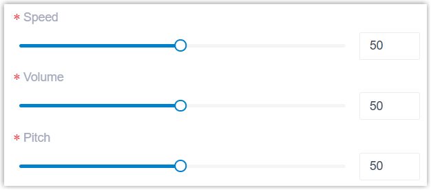 The speed, volume, and pitch sliders for tuning the generated audio