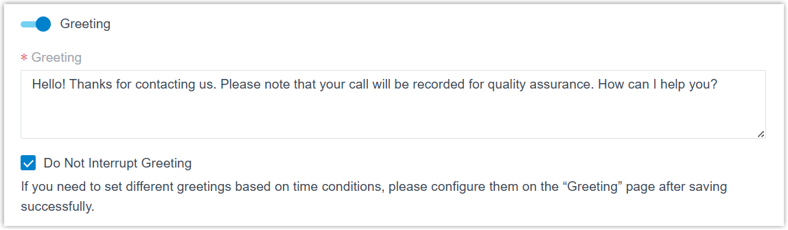 Greeting configuration for the receptionist