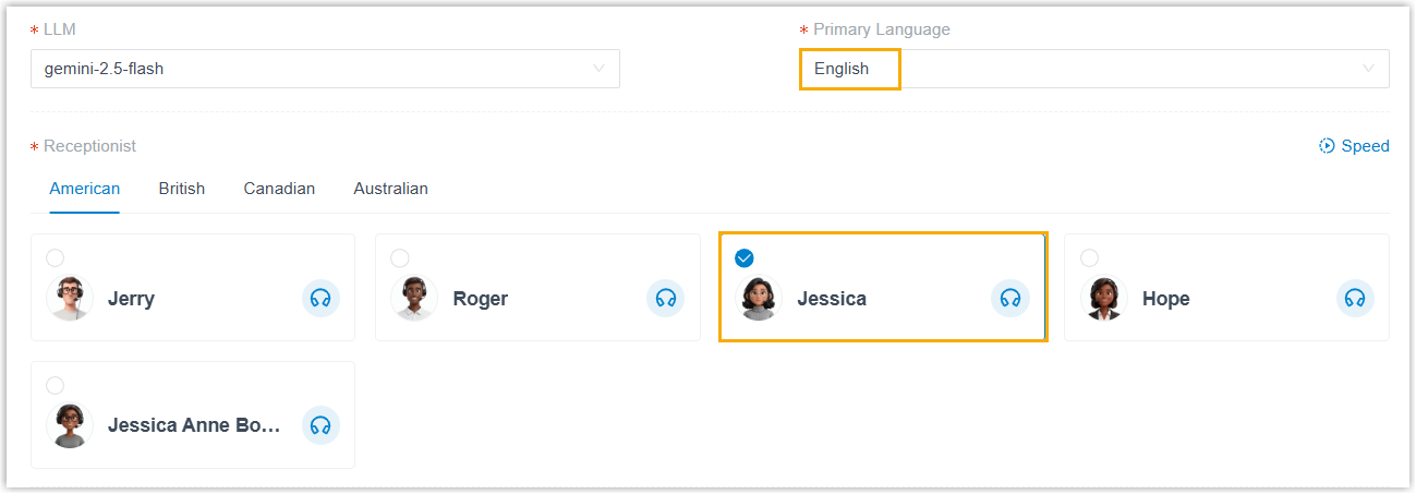 Primary language and voice profile selection