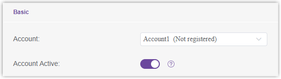 Account drop-down with Account Active enabled