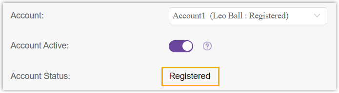 Account page showing the extension registered