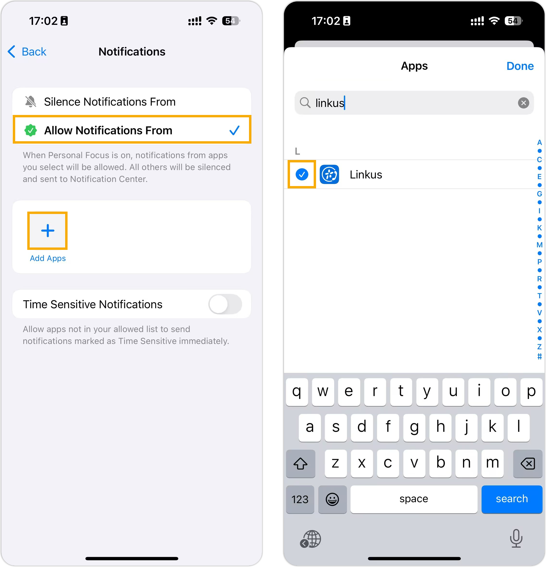 Cloud Voice, adding the app to the list of allowed notifications for a Focus mode