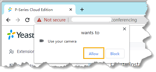 Browser prompt granting the site permission to use the camera