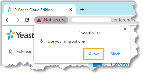 Browser prompt granting the site permission to use the microphone