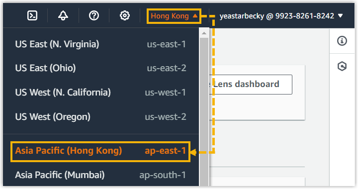Cloud Voice, selecting an AWS region in the S3 console
