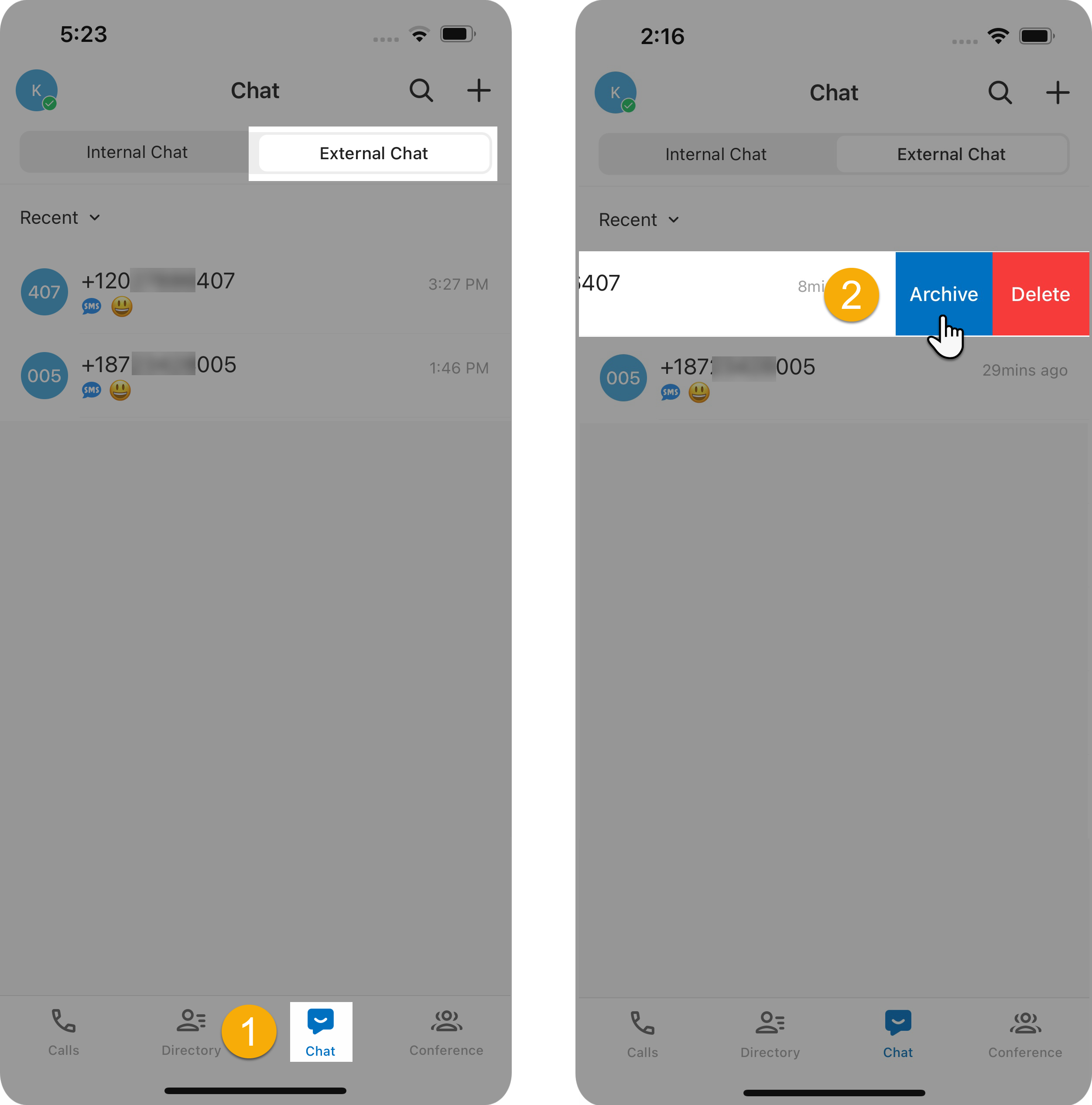 Archiving an active conversation from the external chat list