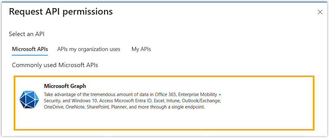 Selecting Microsoft Graph under Microsoft APIs