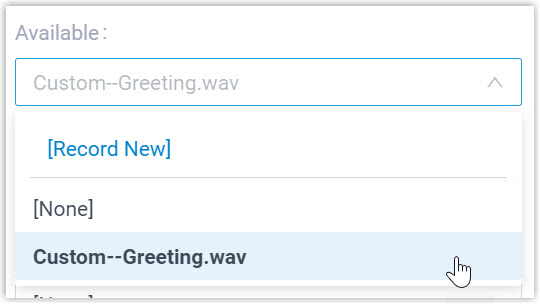 Presence status rows, each with a drop-down for assigning its own greeting