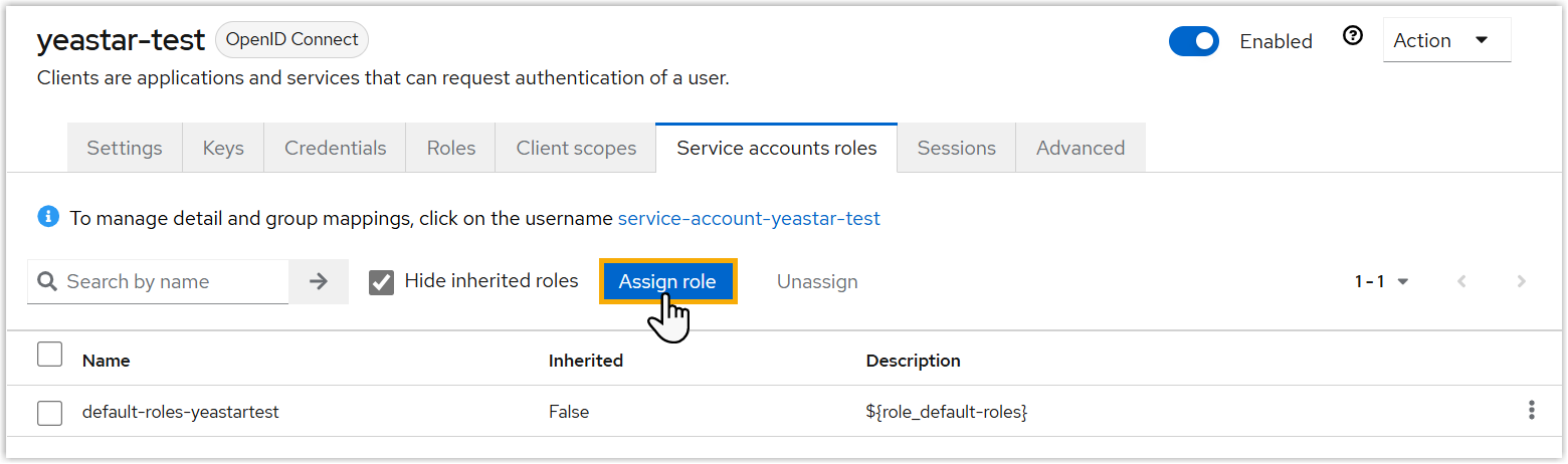 Cloud Voice, Assign role button on the service accounts roles tab