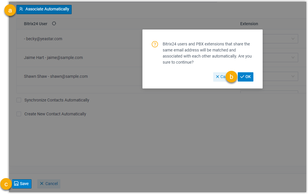 Automatic association option on the integration page