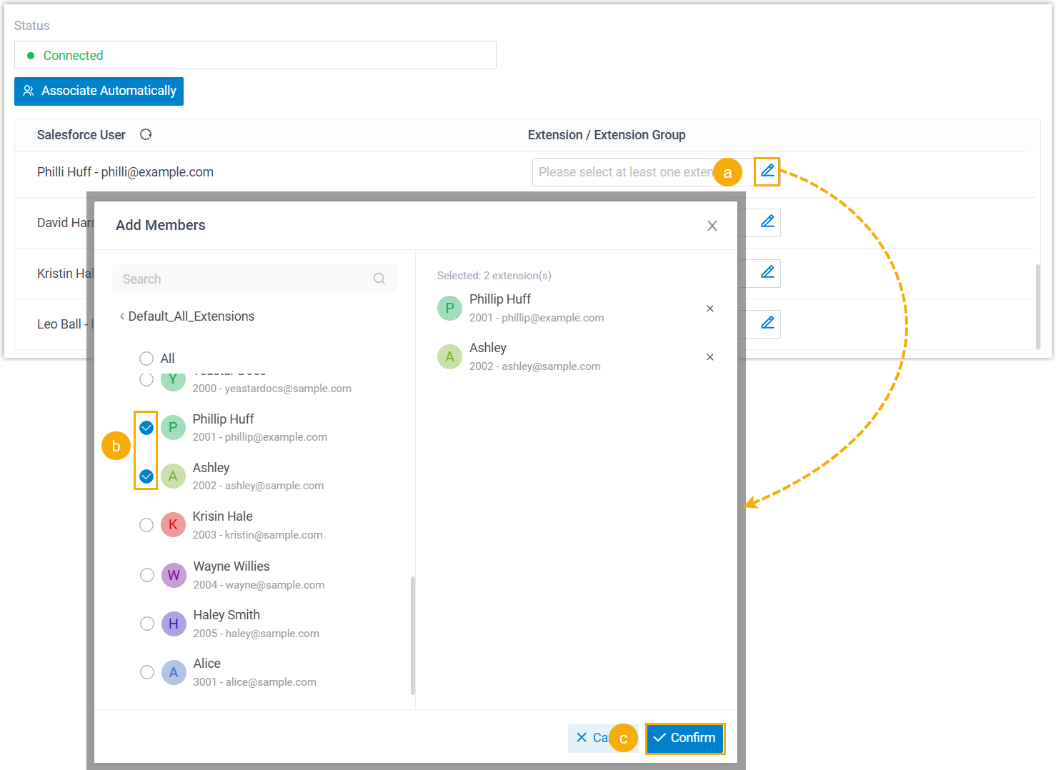 Cloud Voice, manually associating a Salesforce user with an extension