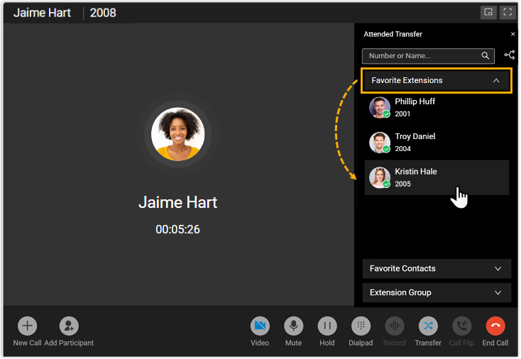 Selecting a contact from a list for an attended transfer