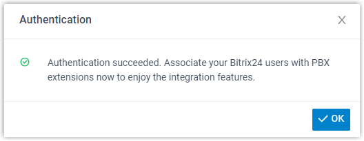 Pop-up confirming that authentication with Bitrix24 succeeded